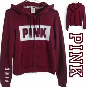 Victoria's Secret PINK Hoodie Burgundy/Maroon Women's Size Small Pockets Zipper